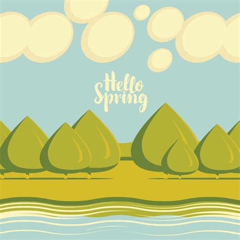 Premium Vector Spring Landscape With Trees