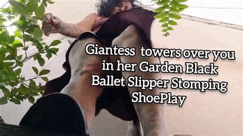 Giantess Towers Over You In Her Garden Black Ballet Slipper Stomping