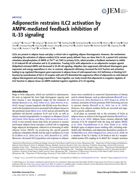 PDF Adiponectin Restrains ILC2 Activation By AMPK Mediated Feedback