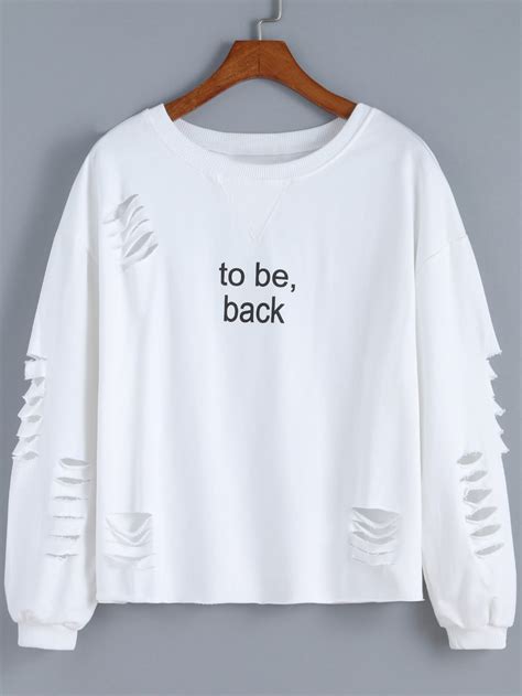 White Round Neck Cut Out Letters Print SweatshirtFor Women Romwe