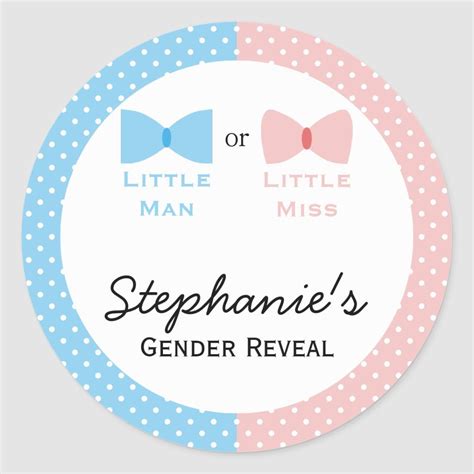 Blue Pink Polka Dot Gender Reveal Bow And Bow Tie Classic Round