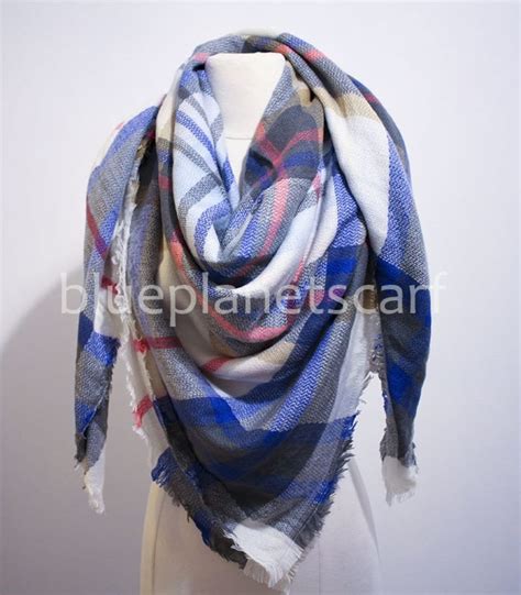 Blue White Blanket Scarf Winter Fashion Blanket Scarfs - Etsy