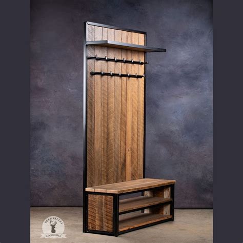 Barnwood Hall Tree With Coat Hooks And Built In Bench Reclaimed Wood