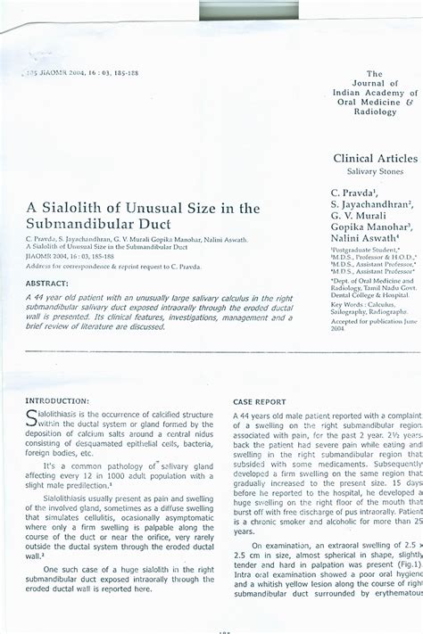 PDF A Sialolith Of Unusual Size In The Submandibular Duct