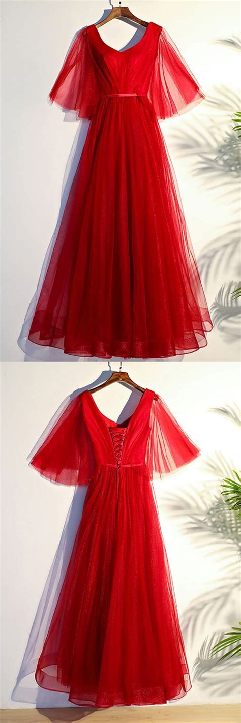 Flowy Red Butterfly Sleeves Long Formal Party Dress Formal Party