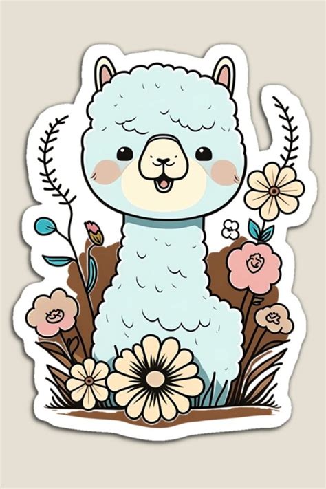 Cute Kawaii Alpaca With Flowers Llama Lover Magnet For Sale By