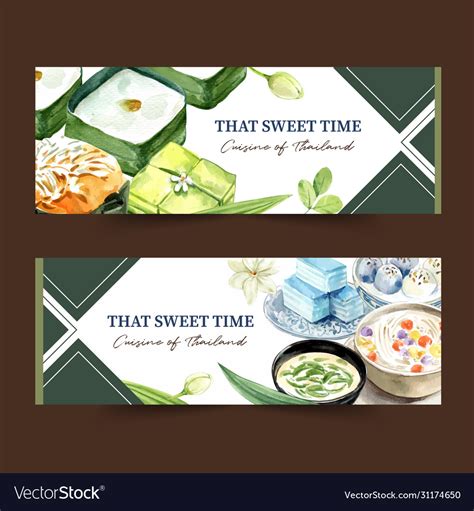 Thai Sweet Banner Design With Pudding Layered Vector Image