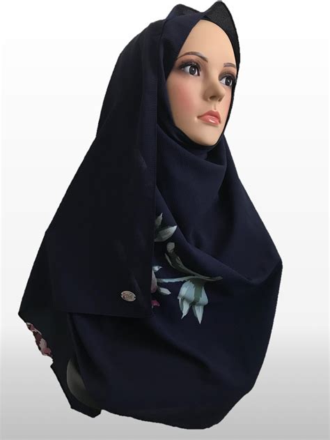 Big Flower Dark Blue Instant Hijab Instant Hijabs Uk