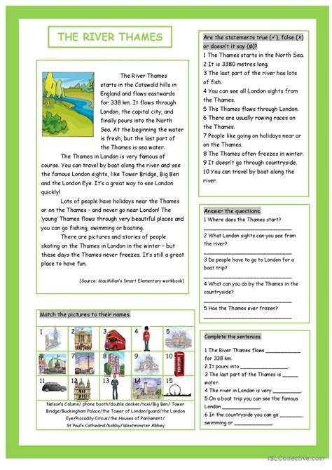 The River Thames London Sights Re English Esl Worksheets Pdf Doc