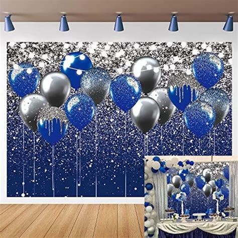 Amazon Royal Blue Glitter Backdrop Blue And Silver Black Balloon