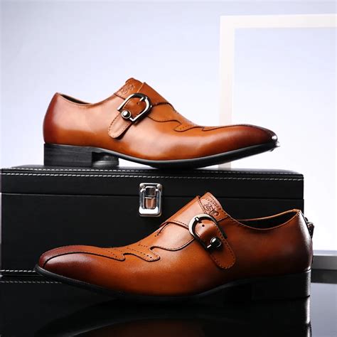 Fashion Men Black Brown Derby Dress Shoes Genuine Leather Slip On Man