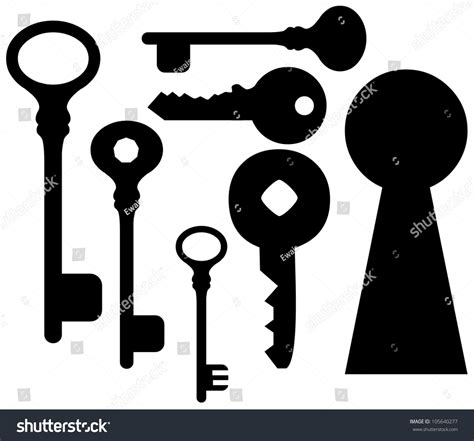 Set Of Keys And Keyhole Collection Of Key Silhouettes Stock Vector