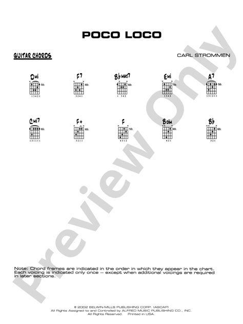 Poco Loco: Guitar Chords: Guitar Chords Part - Digital Sheet Music Download