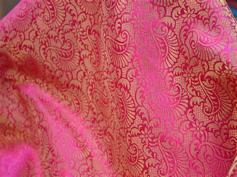 Brocade Fabric Fuchsia Gold Brocade Jacquard Fabric Indian Banarsi