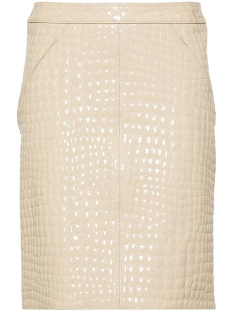 Tom Ford Patent Crocodile Embossed Mini Skirt Neutrals Farfetch