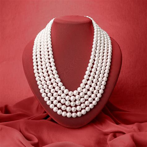 4 8 5mm Cultured Pearl Five Strand Layered Necklace With Sterling