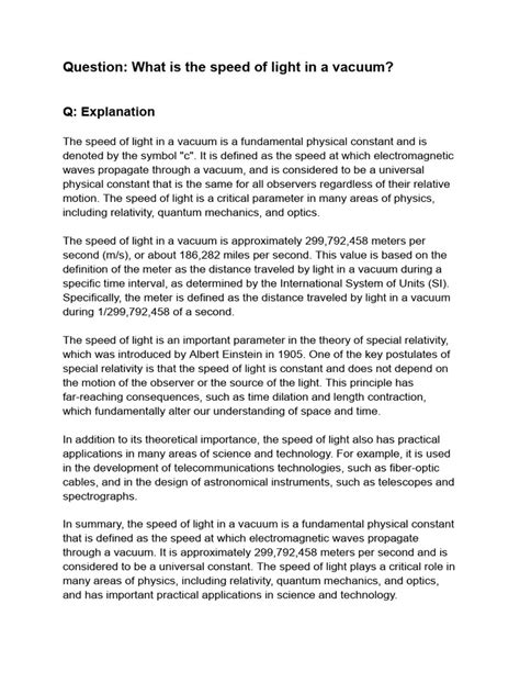 What Is The Speed of Light in A Vacuum | PDF