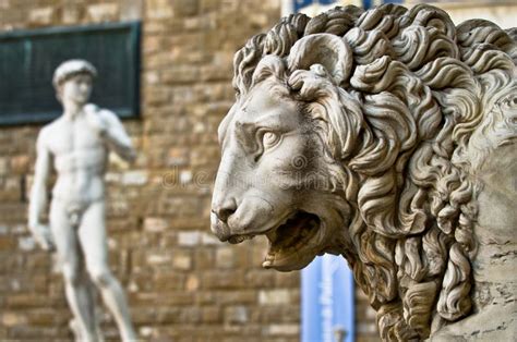 Statue Of A Lion At The Loggia Dei Lanzi In Piazza Della Signoria In