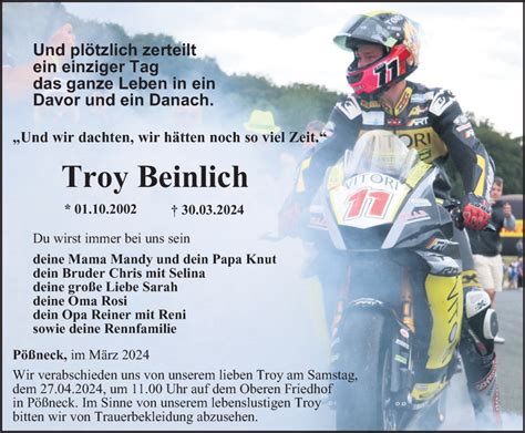 Traueranzeigen Von Troy Beinlich Trauer In Thueringen De