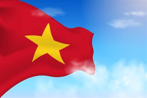 Premium Vector Vietnam Flag In The Clouds Vector Flag Waving In The