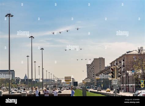 Moscow Russia May 04 2018 Groups Of Helicopters Of Russian Air