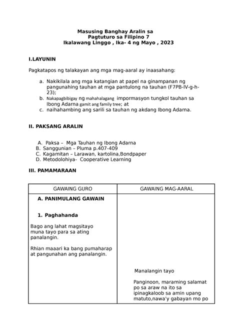 Masusing Banghay Aralin Sa Pagtuturo Ng Filipino Sa NBKomputer