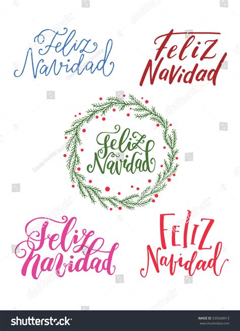 Merry Christmas Feliz Navidad Calligraphy Writing Stock Vector ...