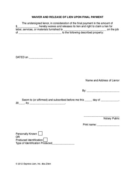 Printable Release Of Lien Form Florida Printable Forms Free Online