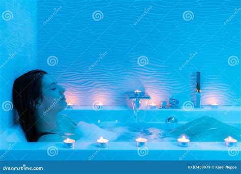 Young Woman Relaxing In Hot Foam Bath Stock Image Image Of Sensual