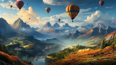 Premium AI Image Hot Air Balloons Above The Mountains Colorful Hot