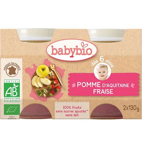 Petit pot pomme d Aquitaine fraise BIO dès 6 mois Babybio 2 x 130