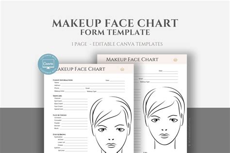 Editable Makeup Face Chart Template For Freelance Makeup Artist Makeup