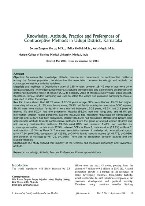 Pdf Knowledge Attitude Practice And Preferences Of Contraceptive