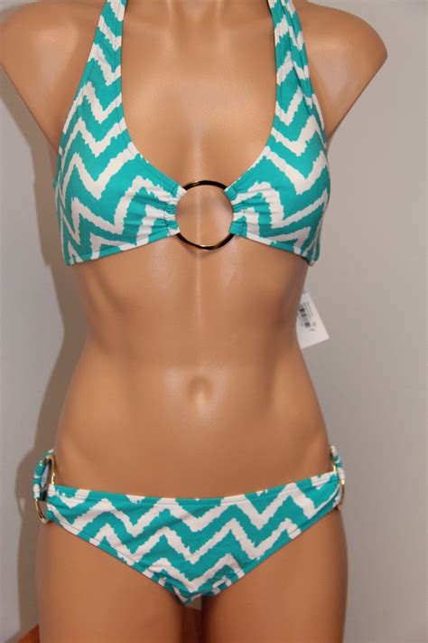 New Milly Cabana Swimsuit Ring Side Bikini Pc Set Sz S Aqua Santorini