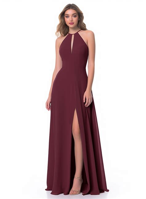 Long A Line Chiffon Bridesmaid Dresses With Split Front Missacc