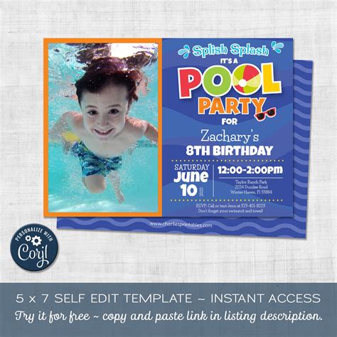 Pool Party Birthday Invitation Swim Party Edit In Corjl Etsy