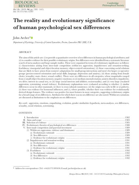 Pdf The Reality And Evolutionary Significance Of Human Psychological Sex Differences