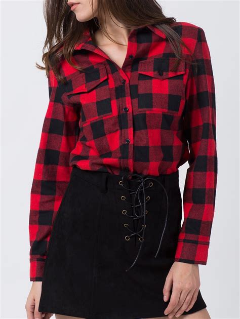 Tartan Shirt With Pocket Red Black Xs Shirt Outfit Women Check