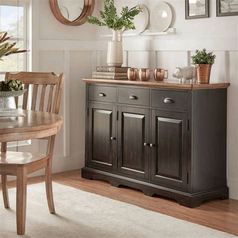 Weston Home Oak Top Kitchen Cabinet Buffet Sideboard Antique Black