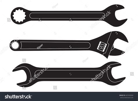 Set Wrenches Black Flat Icons Vector Stock Vector Royalty Free