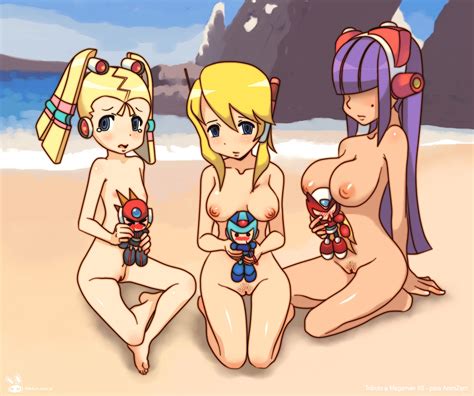 Xbooru Alia Rockman Beach Big Breasts Embarrassed Kneeling Female