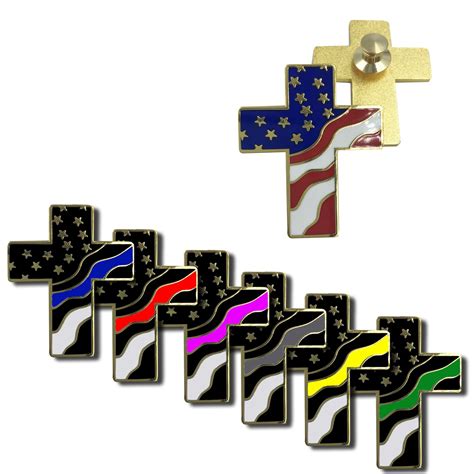 Thin Gray Line American Flag Cross Usa Lapel Pin Cloisonné Etsy