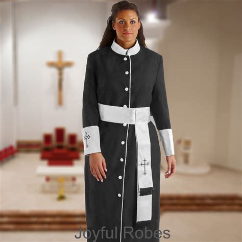 Womens Blackwhite Clergy Robe Cassock With Premium Satin Cuffs