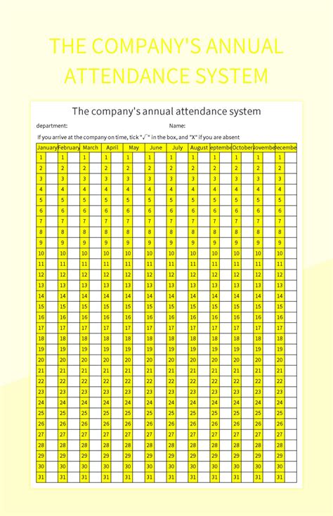 Annual Attendance System Attendance Sheet Excel Template And Google