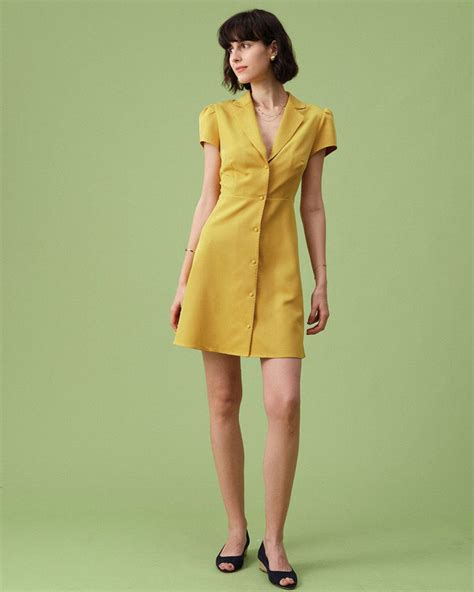 The Yellow Collared A Line Mini Dress Summer Yellow Collared Short