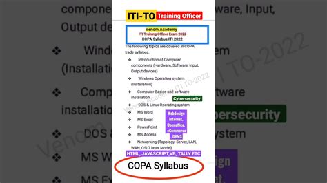 COPA SYLLABUS ITI TO MP ITI Training Officer Vacancy YouTube