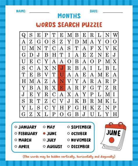 Word Search Game Months Word Search Puzzle Worksheet For Learning