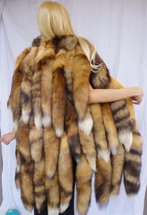 Women S Vintage Genuine Long Red Fox Fur Tails Vest Coat