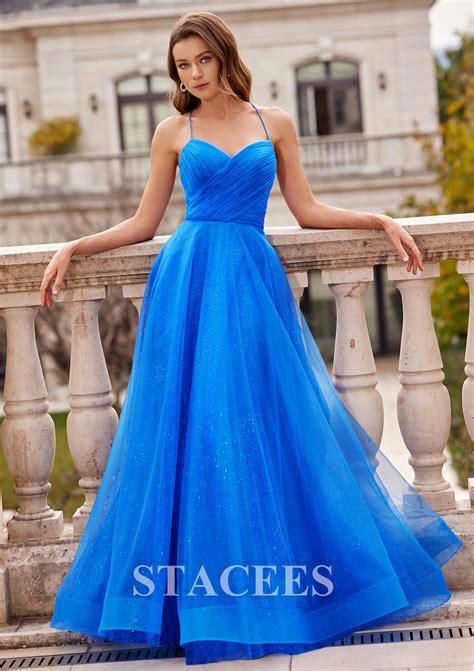 A Line Princess V Neck Sleeveless Floor Length Tulle Prom Dress With