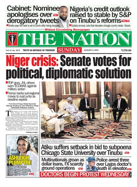 Nigerian Newspapers Daily Front Pages Review Sunday Th August